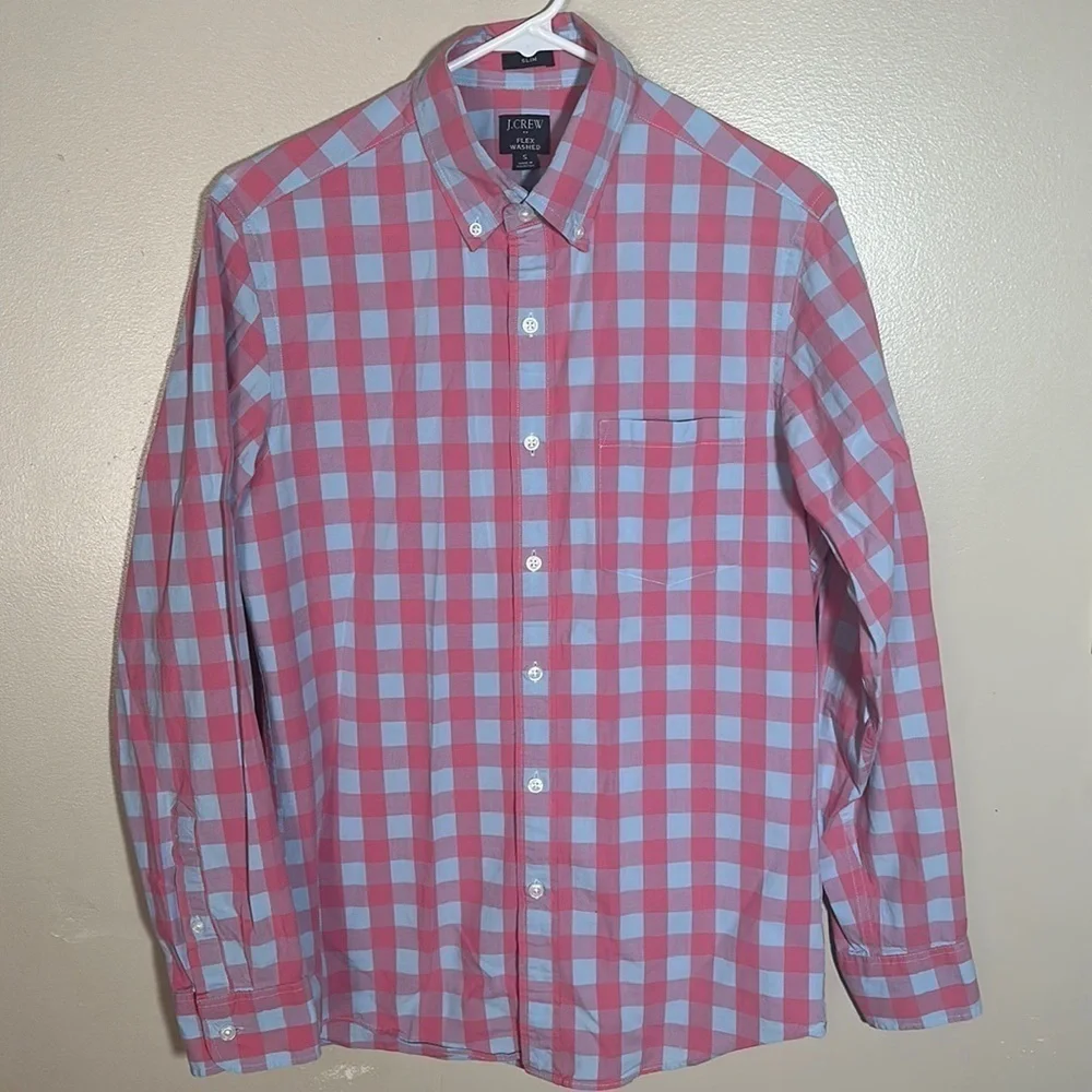 J Crew Flex Washed Slim Fit‎ Blue Pink Shirt | Small